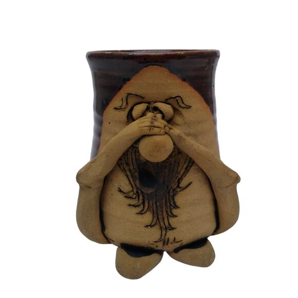 Vtg Studio Art Pottery Ugly Face Mug Artist Signed - Picture 1 of 7